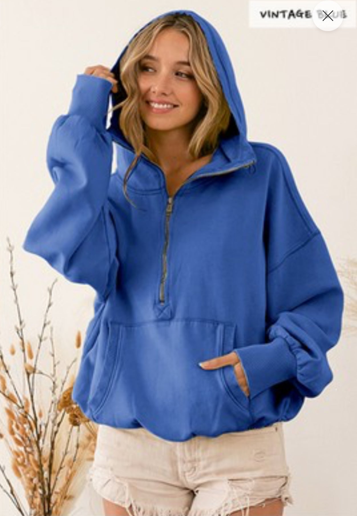 Elastic Hem Half Zip Fleece Hoodie